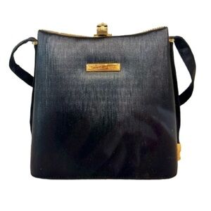 Vintage Sanremo Black Structured Handbag Adjustable Strap Academia Grannycore